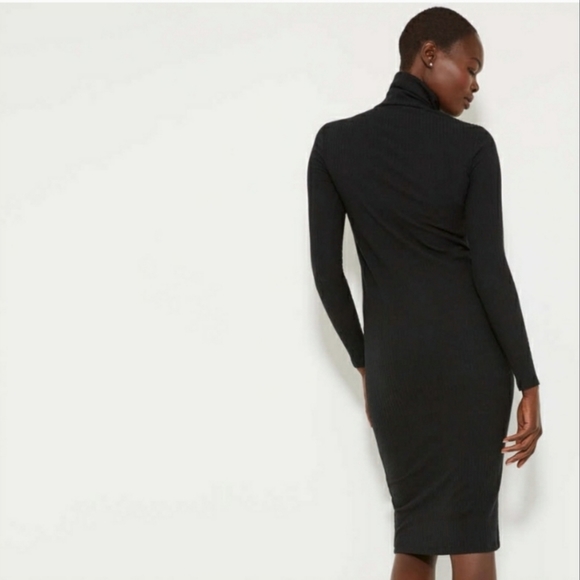 Black Ribbed Turtleneck Dress - Picture 2 of 4